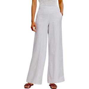 Ann Taylor LOFT Wide Leg White/Tan Shimmer Stripe Linen Blend Pull-On Pants
